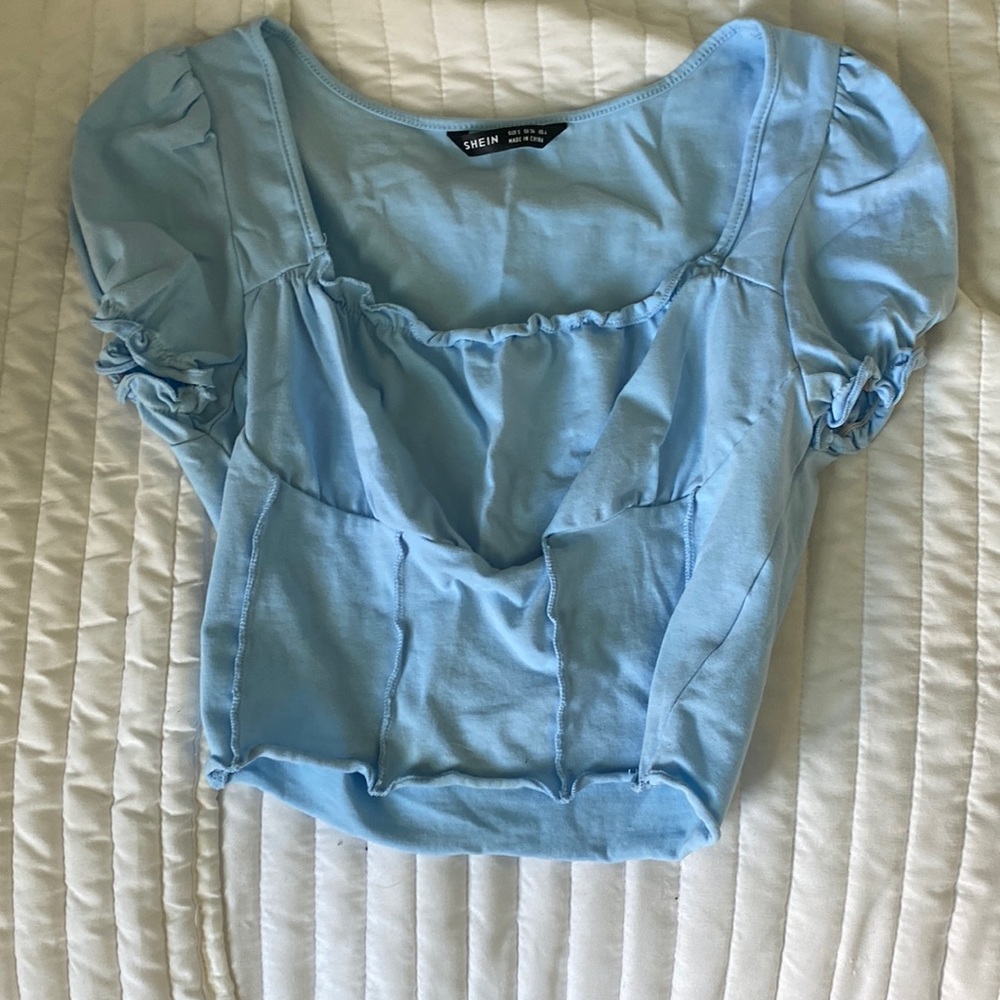 Light Blue Ruched Crop Top